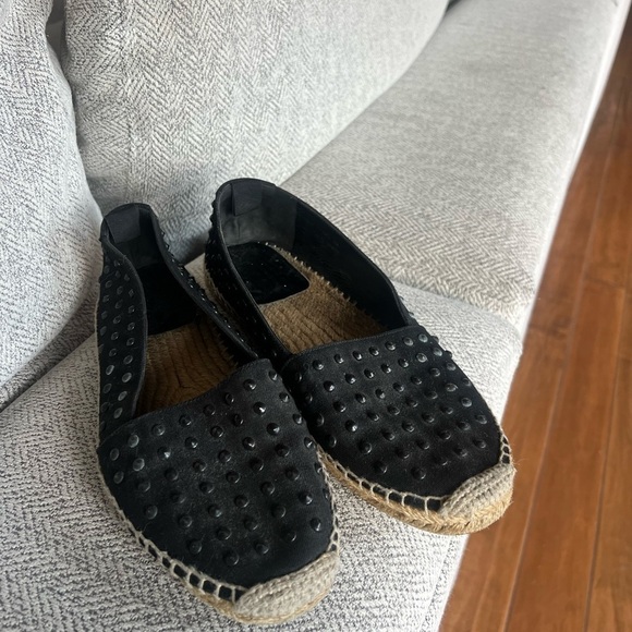SAINT LAURENT Black Studded Canvas Flat Espadrilles - Picture 4 of 13
